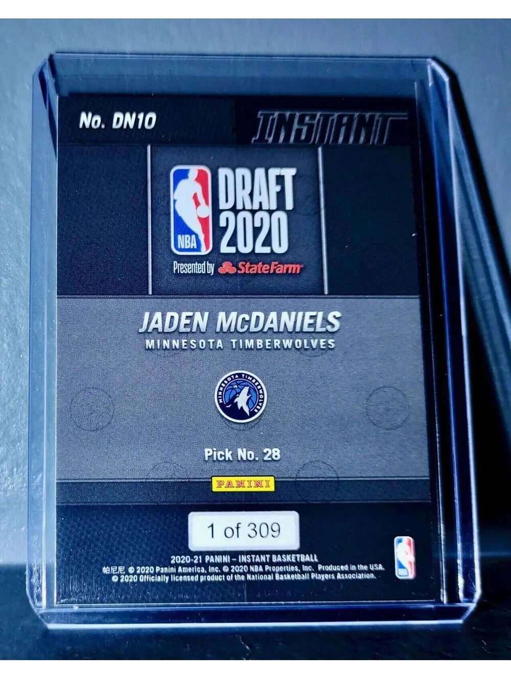 Jaden McDaniels 2020-21 Panini Draft Night #10 Basketball Rookie Card 1 of 309